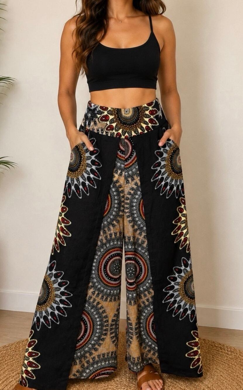 Boho Wide-Leg Wrap Pants – One Size
